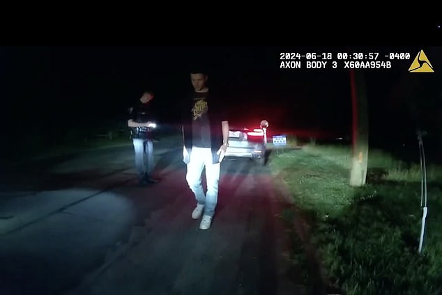 When he was told to begin, Timberlake took one step and then stumbled to the right. 'I'm sorry, I'm a little nervous,' the singer told both officers, before completing the test