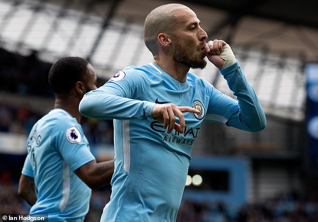 Silva celebrates a goal against Swansea in April 2018 - his son Mateo had been born five months prematurely the previous year
