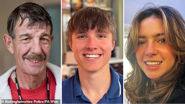 Calocane murdered three people during the horrific attack in June 2023. From left to right: Ian Coates, 65, Barnaby Webber, 19, and Grace O'Malley-Kumar, 19