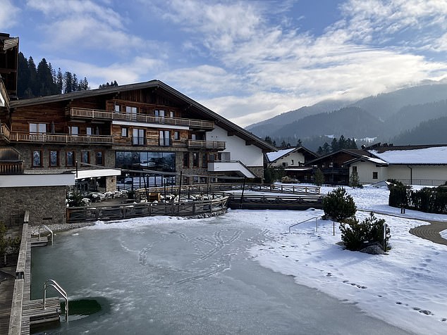 The Kaiser Lodge is built around a natural swimming lake. In winter it's iced over...