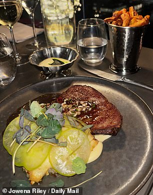 Dinner at SILO - a restaurant that sits high above Copenhagen on the 17th floor - consists of a glazed beef fillet, celeriac confit, chervil & sauce bordelaise - and a side of French fries!