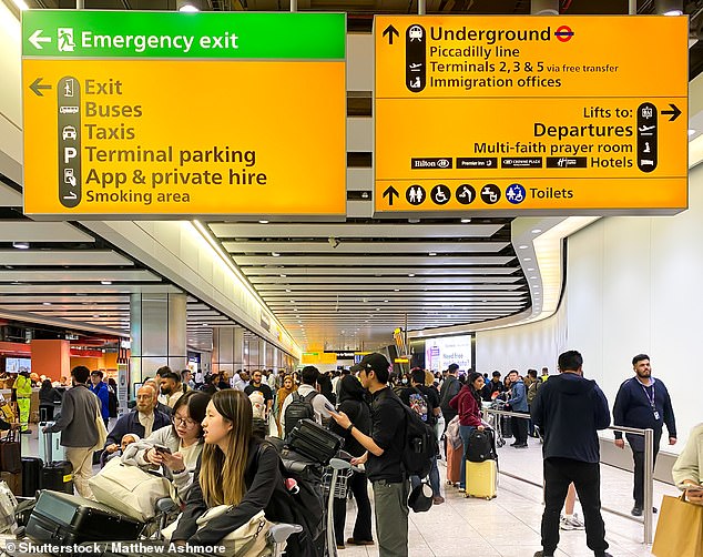 By the time the flight was due to touchdown in Heathrow (pictured) fellow passengers had complained about the smell