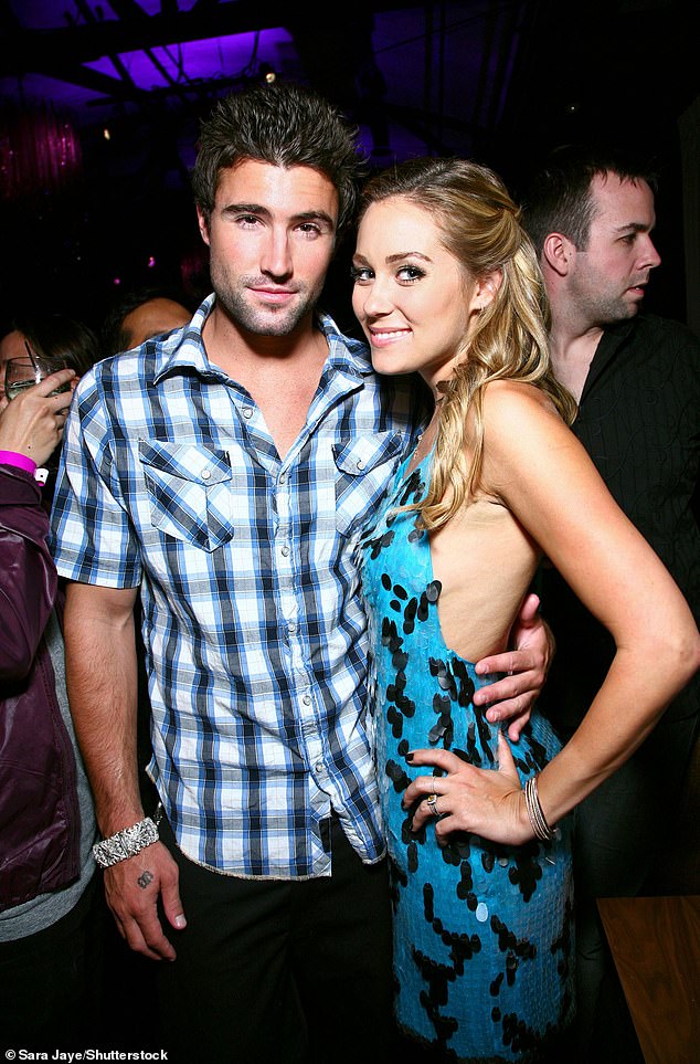Kim's stepbrother Brody Jenner was also caught up in a showmance, admitting he faked his relationship with Lauren Conrad on The Hills (pictured in 2008)