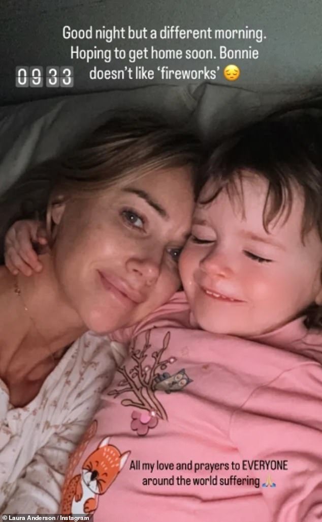 Laura Anderson, 36, said she was 'praying for safe skies' after managing to get a flight to Edinburgh out of Dubai amid the escalating conflict in the Middle East