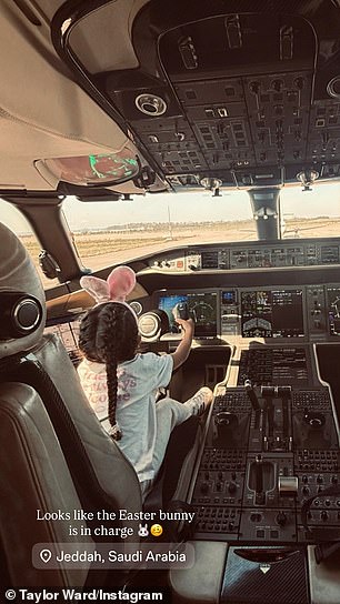 Taylor revealed her eldest daughter Mila was with her as she shared a snap of her in the cockpit