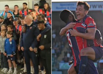 KSI watches as Andy Carroll seals epic first win as Dagenham boss with crazy wondergoal and celebrates in changing room