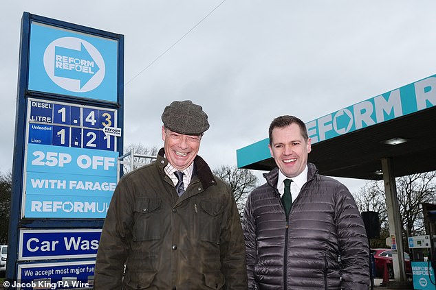 Nigel Farage and Reform UK Treasury spokesman Robert Jenrick at a Reform UK press conference at New Haven Services in Buxton earlier this month