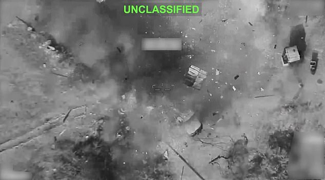 Moments later the truck is seen being blasted to bits