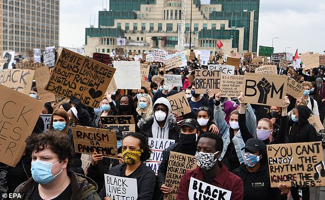 Boris Johnson  commissioned the report in the wake the Black Lives Matter movement in 2021 Pictured: Black Lives Matter protest in central London, June 7, 2021