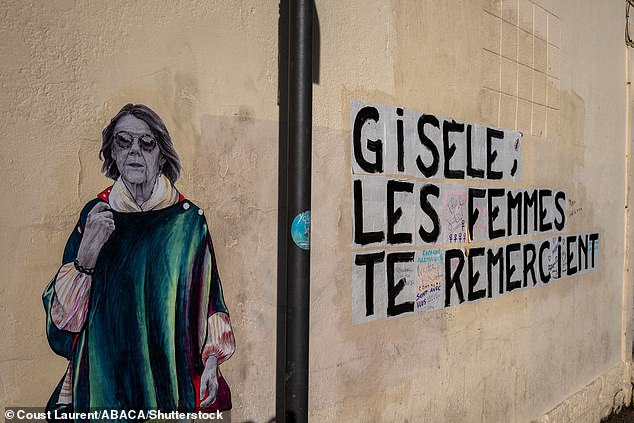 During the trial of her husband, murals of Pelicot's face appeared across France in solidarity. This one reads: 'Gisèle, women thank you'
