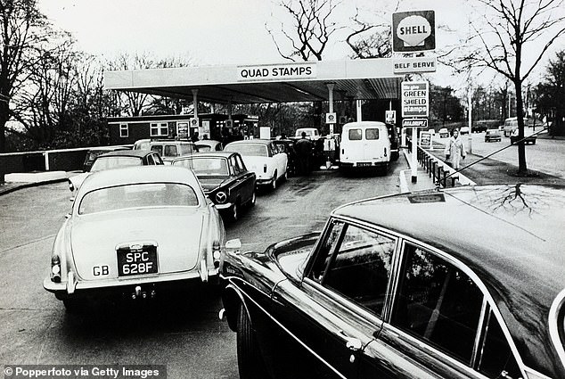 Motorists queue for petrol during the 1973 oil crisis, also caused by events in the Middle East