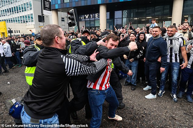 Rival fans had earlier clashed outside of St James' Park in the build-up to kick off on Sunday