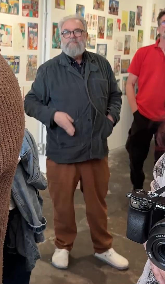 The exhibition is the work of artist Matthew Collings, 70, who was present during the confrontation