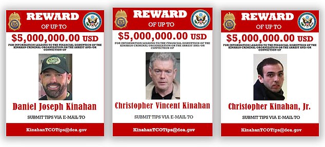 Christy, head of the powerful Kinahan drugs cartel, and his two sons Daniel and Christopher Kinahan all have rewards of up to $5million for information leading to their arrests