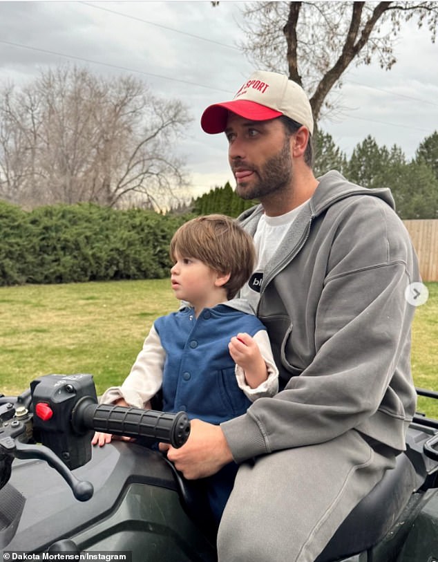 Last Thursday, Mortensen was granted temporary custody of their two-year-old son Ever and Paul must remain '100 feet away' with 'no parent time allowed' until the April 7 court hearing (pictured March 15)
