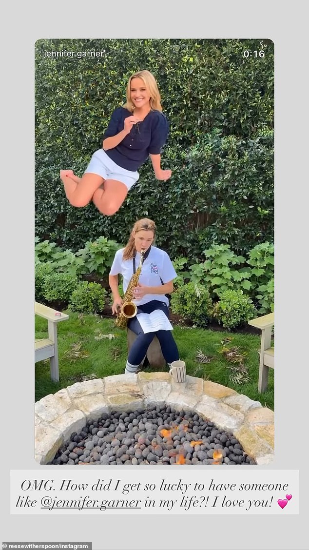 Garner wished Witherspoon a happy birthday by sharing a video of her playing the saxophone and serenading her pal