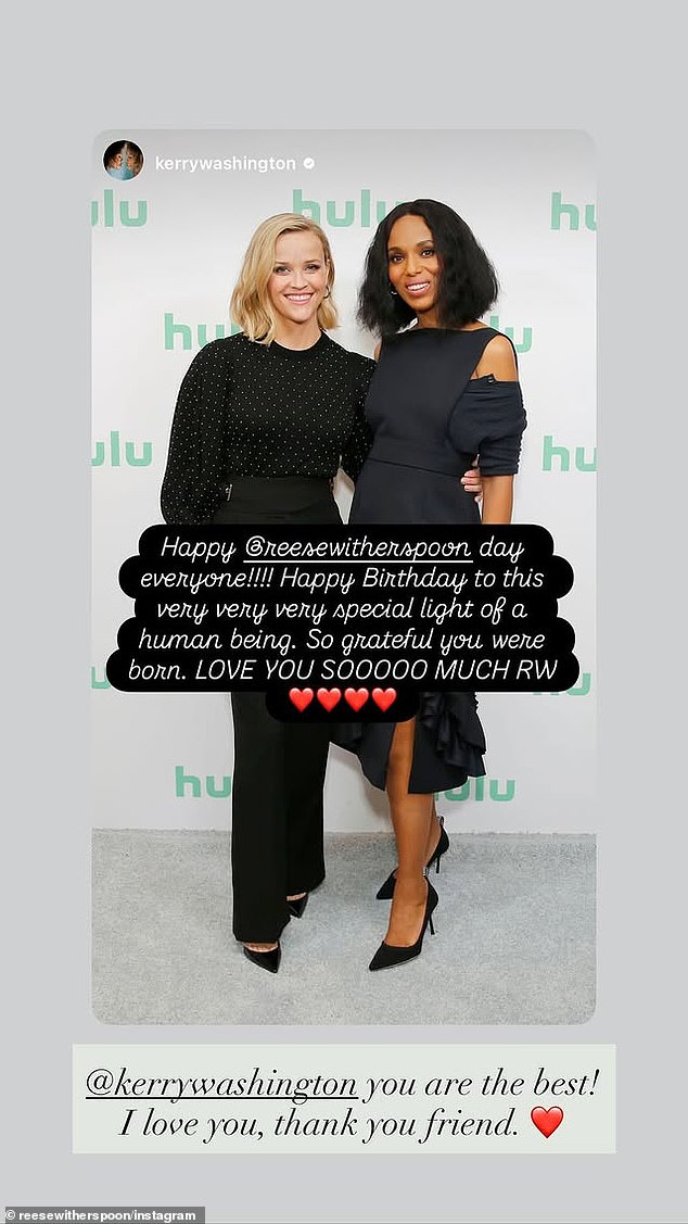 Scandal star Kerry Washington also shared a tribute that Witherspoon gushed over