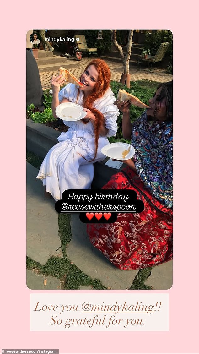 Mindy Kaling also joined in on the flood of birthday wishes and shared a throwback photo of the pair in costume and enjoying pizza