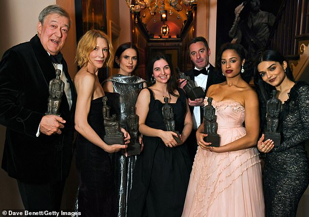 (L-R) Winners (L to R) Stephen Fry, Cate Blanchett, Hayley Atwell, Ava Pickett, James Graham, Gracie Oddie-James and Rachel Zegler