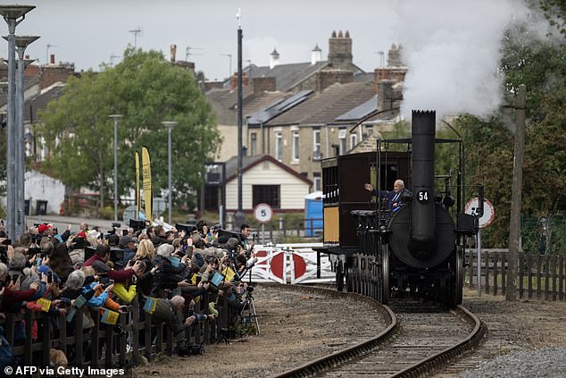 A newly-restored replica of Locomotion No.1 departs Shildon station as it passes along the Stockton and Darlington Railway to mark the bicentenary of the route on September 26, 2025