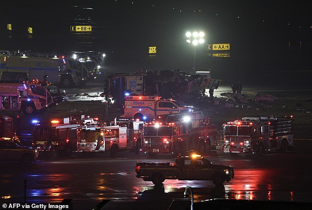 Multiple emergency personnel vehicles reponsed to the scene, pictured above. The massive response caused the airport to close
