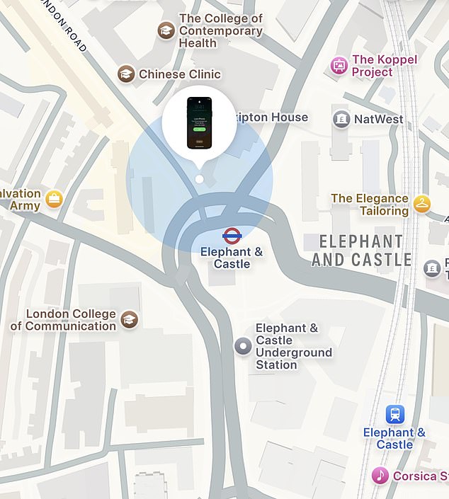 The day following the theft, the mobile was brought to a location in Elephant and Castle (pictured)