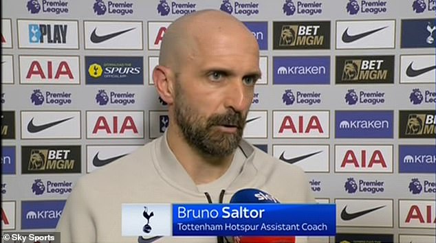 Tottenham's assistant coach Bruno Saltor oversaw media duties in Tudor's absence