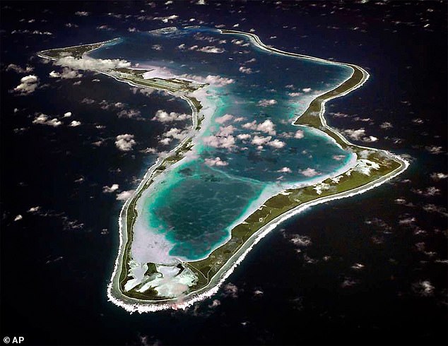 An aerial view of Diego Garcia, which faced an attempted rocket attack this weekend