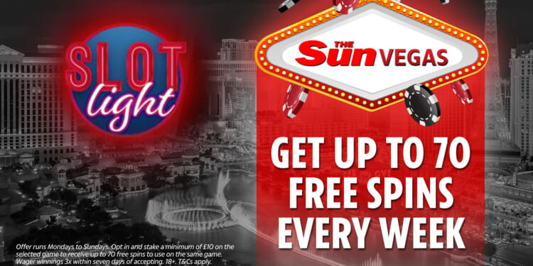 Get up to 70 free spins every week with Sun Vegas’ slot light offer