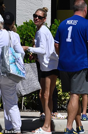 Kournikova cut a casual figure as she was captured strolling around Tidal Cove waterpark in Miami during Spring Break