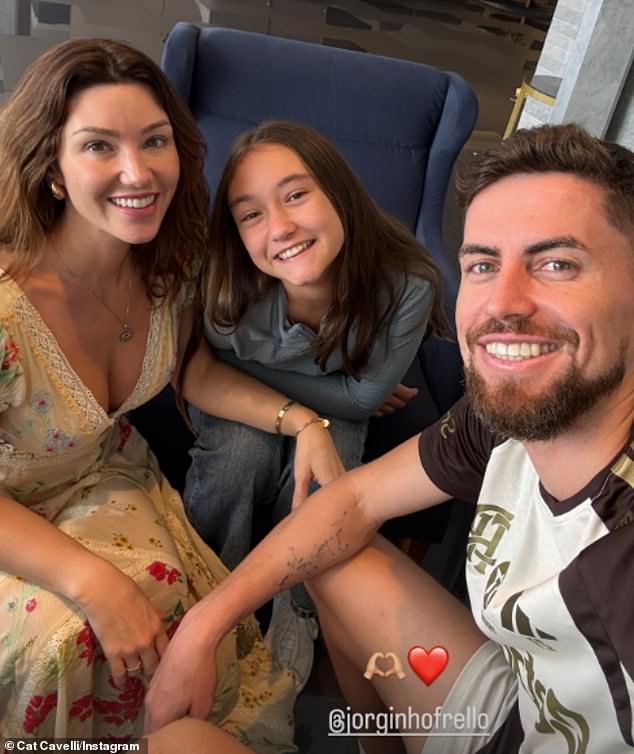 On the weekend fans were shocked to learn that Jorginho is the stepfather of Jude's daughter Ava after the footballer married Jude's ex Catherine Harding (pictured together this week)