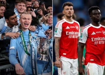 Erling Haaland roars 'let's f***ing have it' with Carabao Cup trophy in his hand as Man City chase down wounded Arsenal
