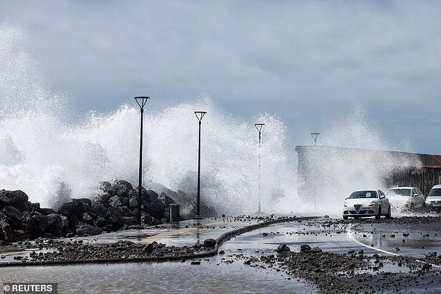 The coastline has been battered by wind and violent waves damaging properties