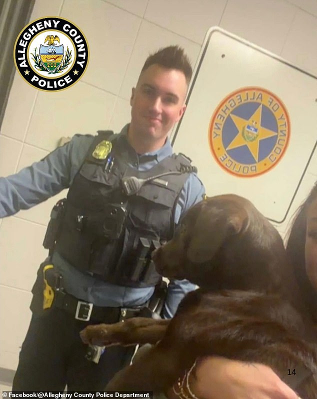 The Allegheny County Police Department gave 'a special shoutout' to Patrol Officer Riley Tkatch for his role in helping rescue the pup