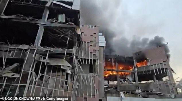 Destruction at the Iranian ministry of defence's electronics industries building in Tehran following a strike on Monday