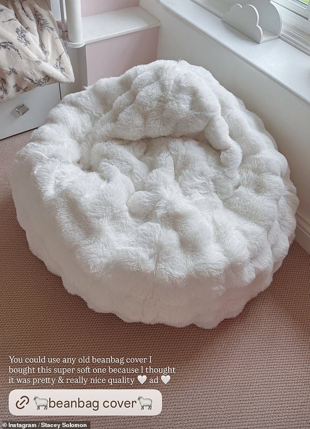 On Monday, Stacey promoted a 'super soft' £34.99 bean bag cover, with similar furniture pieces offering a 5 per cent commission