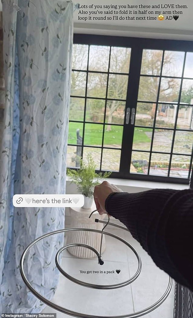 Stacey has also promoted a pair of £23 spiral hangers. While the commission may not seem much, they can add up when considering the star has six million followers on Instagram