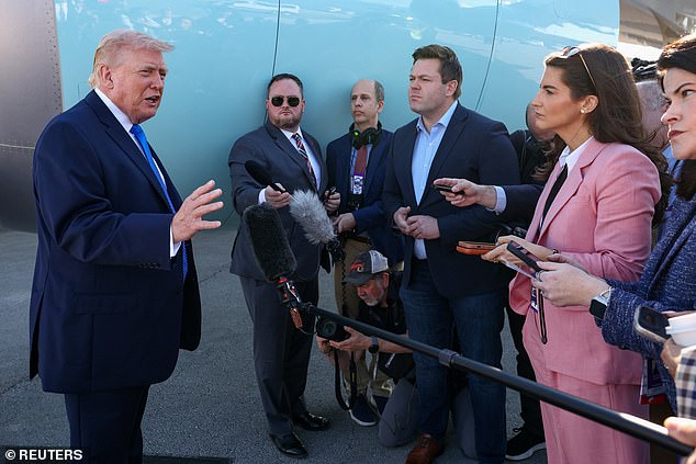 President Donald Trump (left) talked about the Iran war with reporters before boarding Air Force One on Monday morning