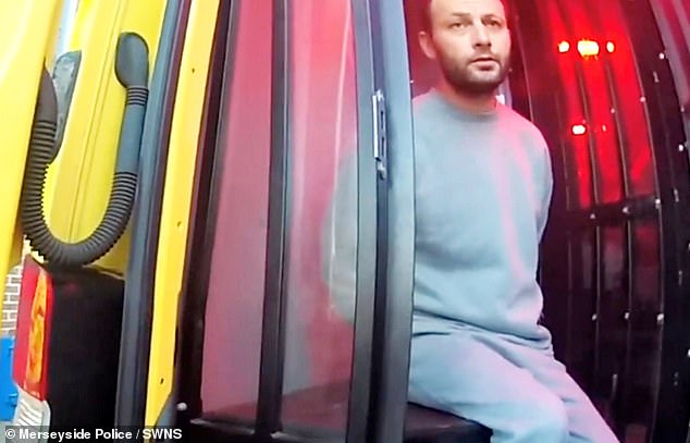 Arrest footage of Klevi Pirjani which has been released by Merseyside Police after sentencing