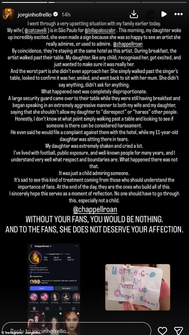 The drama kicked off when Ms Harding's husband, former Chelsea and Arsenal footballer Jorginho posted a lengthy statement on Instagram, publicly criticising Ms Roan's security