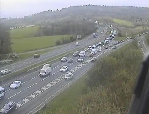 Traffic jam on a multi-lane highway.