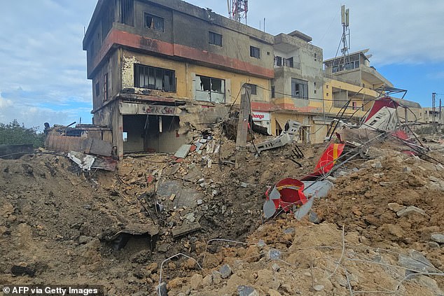 Rubble after an overnight Israeli airstrike that hit Amana fuel station in the town of Deir Qanoun al-Nahr near Tyre in southern Lebanon on March 24