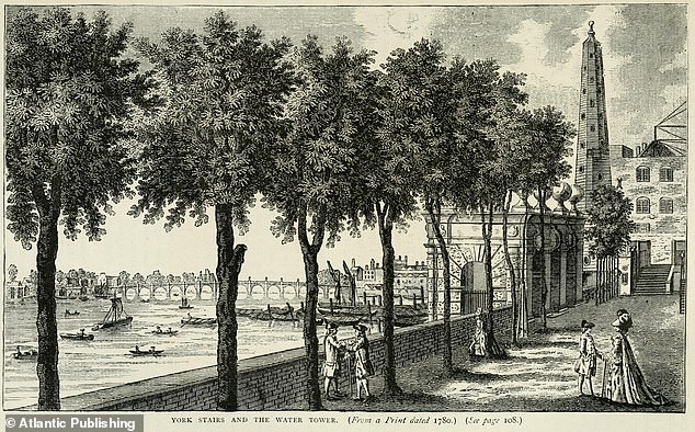 York Buildings Waterworks' Water Tower in 1780, now part of Victoria Embankment Gardens