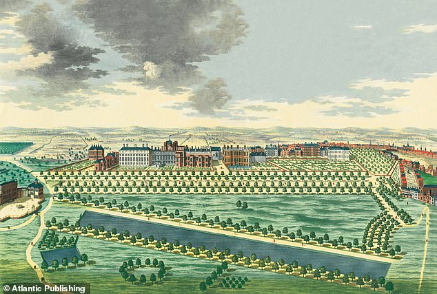 St James's Park in the early 18th century which featured a long formal canal lined with trees