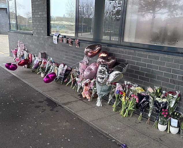 Pictured: Floral tributes left for Amelia at her school in nearby Bognor Regis