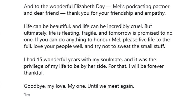 Announcing her sad death in a beautiful statement, Gareth said that she had passed away 'surrounded by love'