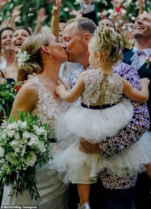 Mel pictured with Gareth on their wedding day