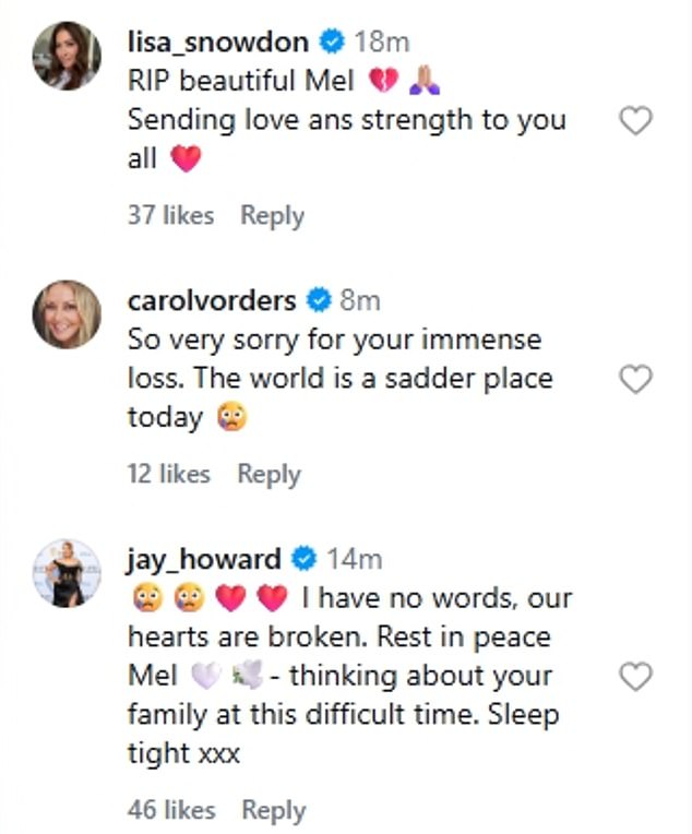 A long list of celebrities and MAFS contestants immediately took to the comments to express their condolences
