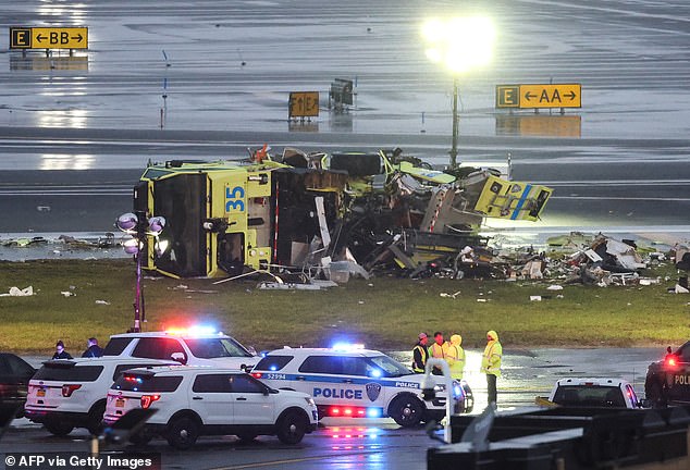 The fire truck was completely destroyed by the wreck, but both firefighters are expected to survive