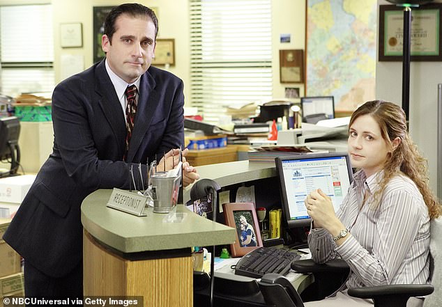 The show propelled Carell to TV stardom upon its premiere in 2005; he is pictured on the first season of The Office alongside Jenna Fischer